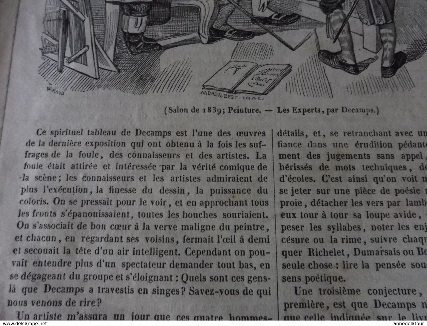 Année 1839: SALON Peinture "Les Experts" Hommes-singes,par Decamps;Sculpture Velléda Endore , Par Maindron; KOSAKS;Etc; - 1800 - 1849