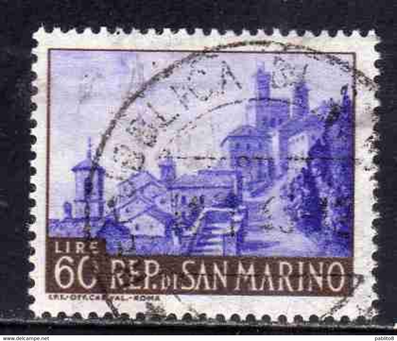 REPUBBLICA DI SAN MARINO 1957 VEDUTE VIEWS LIRE 60 USATO USED OBLITERE' - Usati