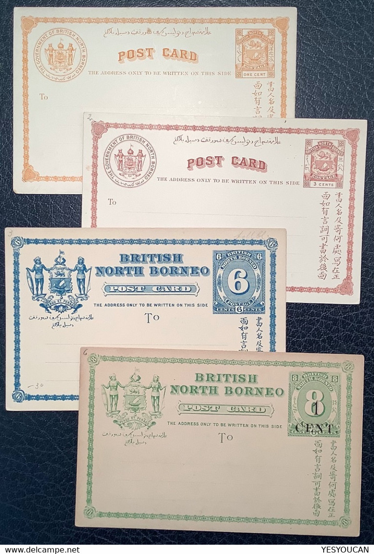 North Borneo 1889-1892 4diff. VF Postal Stationery Card (Malaysia Malaisie Entier Labuan Waterlow Du Nord SINGAPORE - Nordborneo (...-1963)