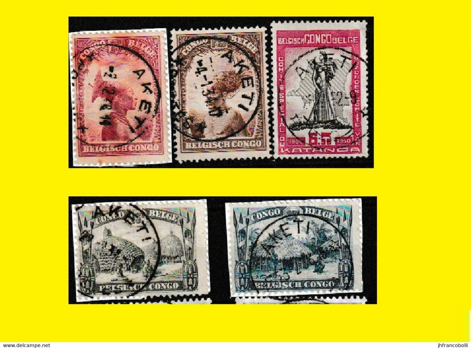 (°) AKETI BELGIAN CONGO / CONGO BELGE CANCEL STUDY [A] WITH 5 DIFFERENT STAMPS 1931/1950 PERIOD - Variétés Et Curiosités