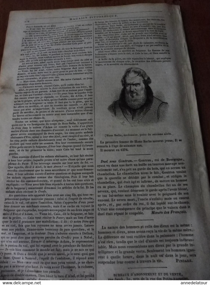 Année 1839: Arc de Triomphe de l'ETOILE;  Les plumes dans l'industrie; HANS SACHS cordonnier -poète allemand ; Etc