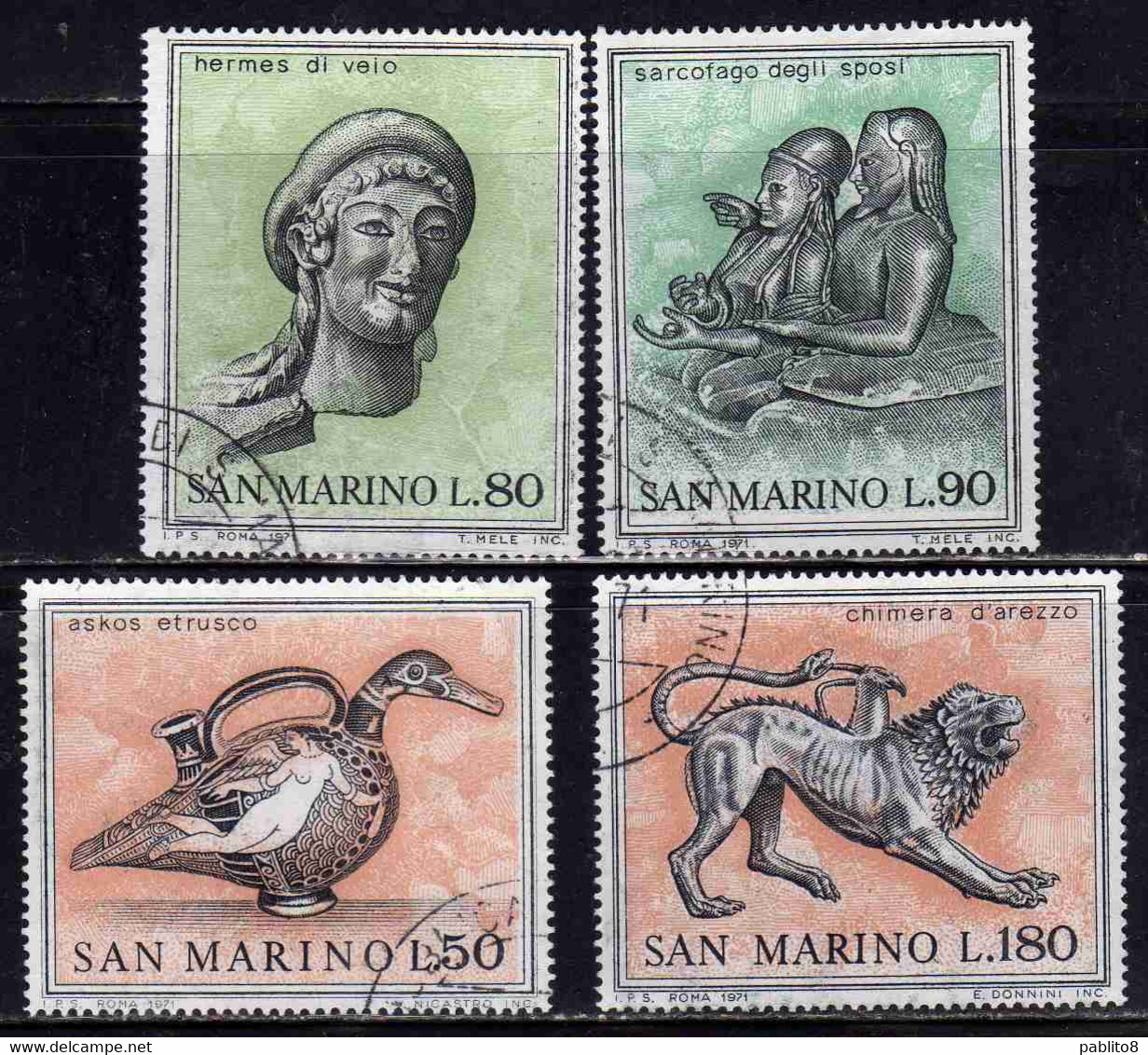 REPUBBLICA DI SAN MARINO 1971 ARTE ETRUSCA ETRUSCAN ART SERIE COMPLETA COMPLETE SET USATA USED OBLITERE' - Oblitérés