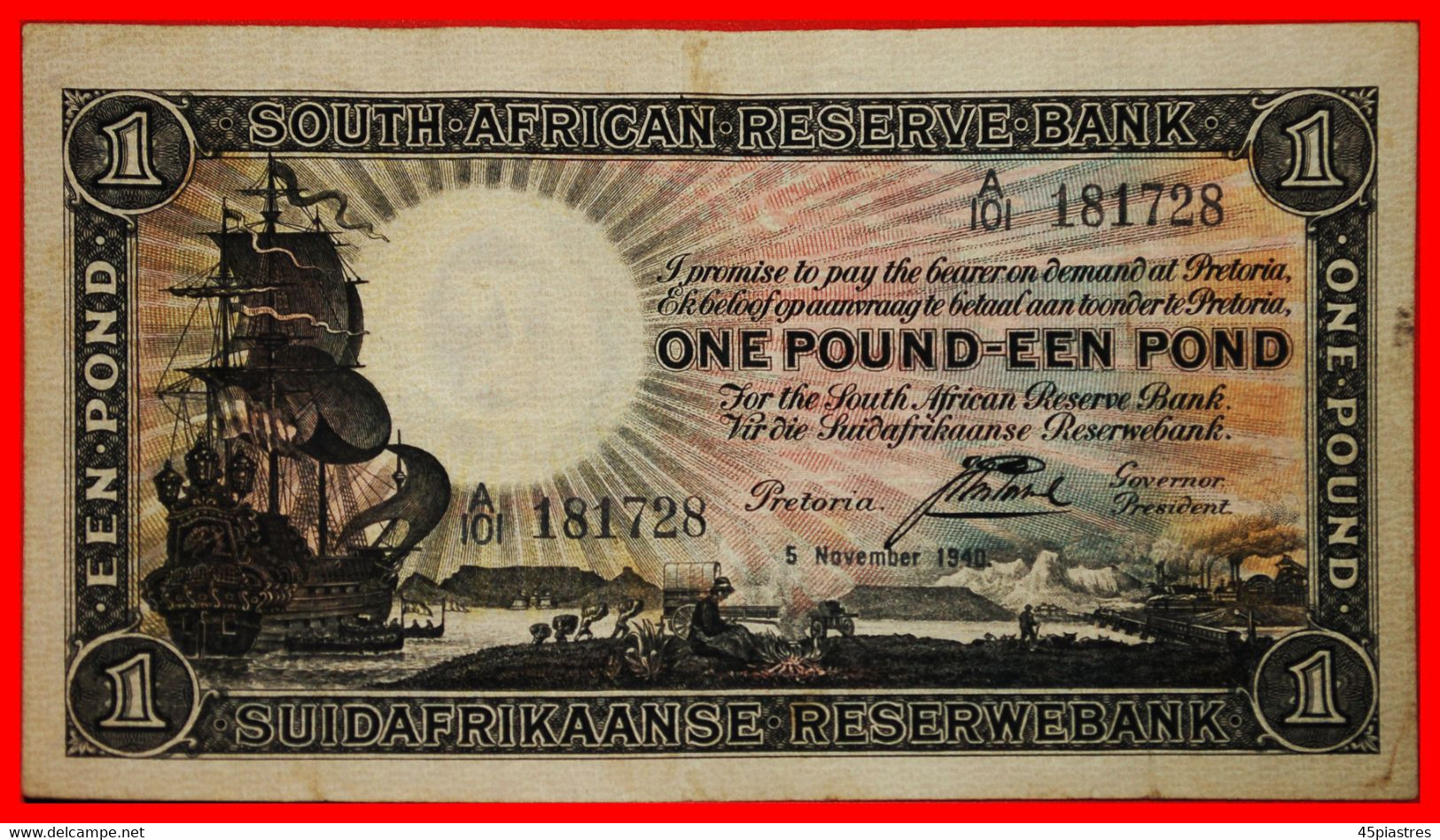 ~ SHIP (1928-1947): SOUTH AFRICA ★ 1 POUND 1940 RARITY! TO BE PUBLISHED!★LOW START ★ NO RESERVE! - Sudafrica