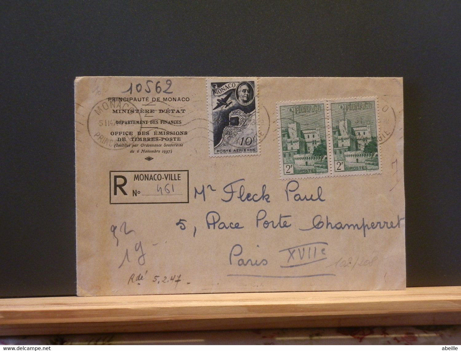 102/208  LETTRE  Recomm.MONACO POUR PARIS 1947 - Covers & Documents