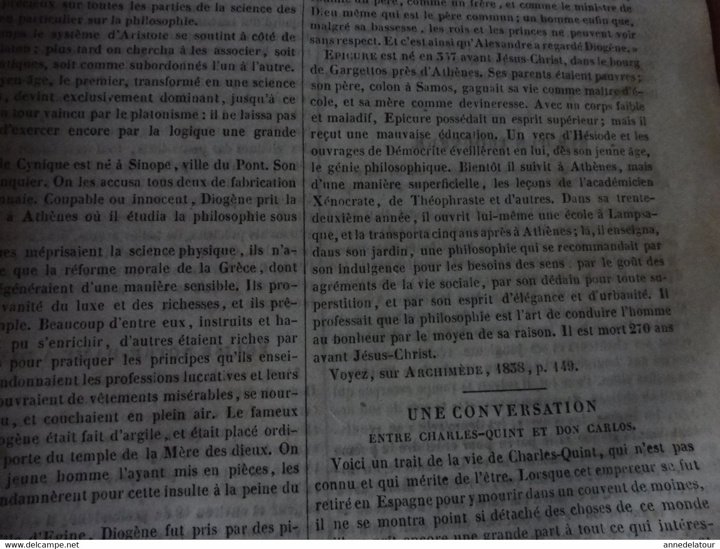 Année 1839: Conversation entre Charles-Quint et Don Carlos;Eglise N-D de DIJON; Drapeau de Napoléon à l'île d'Elbe;Etc