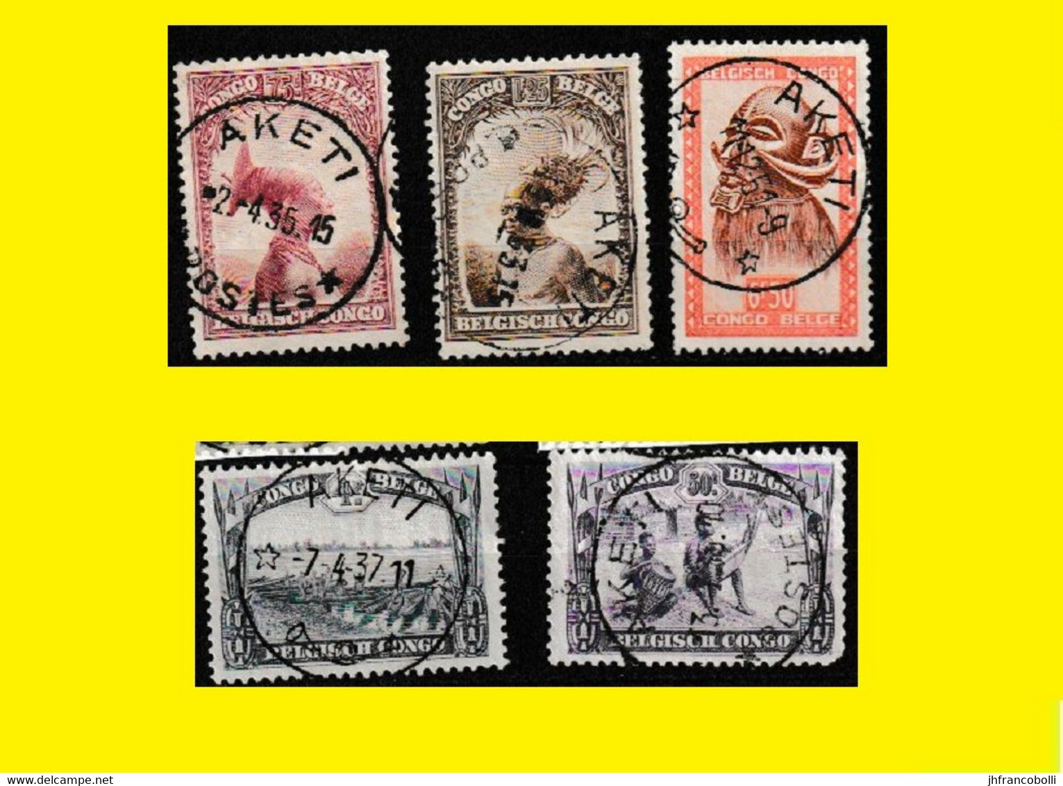 (°) AKETI BELGIAN CONGO / CONGO BELGE CANCEL STUDY [B] WITH 5 DIFFERENT STAMPS 1931/1948 PERIOD - Abarten Und Kuriositäten