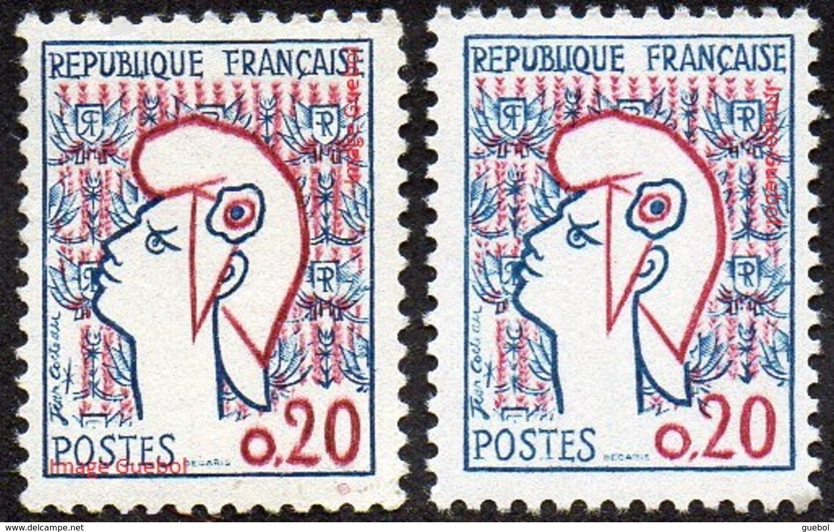 France Marianne De Cocteau N° 1282,** Et 1282_a ** Les 2 Types - 1961 Marianni Di Cocteau