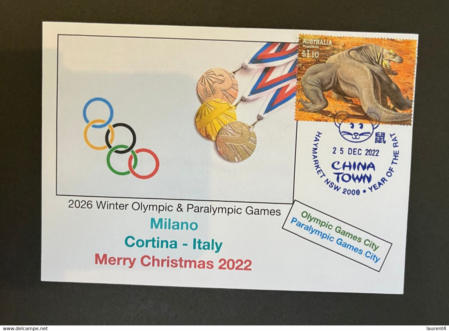 (1 N 47 B) 2026 Milano Winter Olympics Games - Merry Christmas 2022 - Dinosaur Stamp Blue P/m 25-12-2022 - Inverno 2026 : Milano Cortina