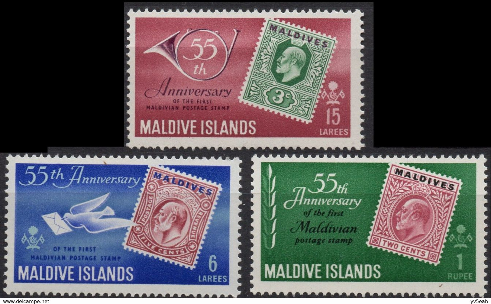 MALDIVE/1961/MNH/SC#80, 82, 86/55TH. ANNIV. OF 1ST POSTAGE STAMP OF THE MALDIVE ISLAND/ PARTIAL SET - Maldives (...-1965)