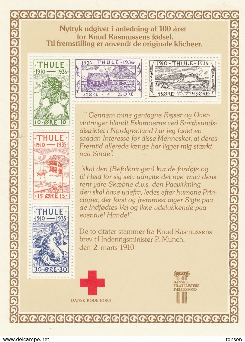 Greenland, MINT N H. - 1979 NEW PRINT Of Thule Set. Denmark Red Cross In Memory Of Knud Rasmussen, 2 Scans - Thule