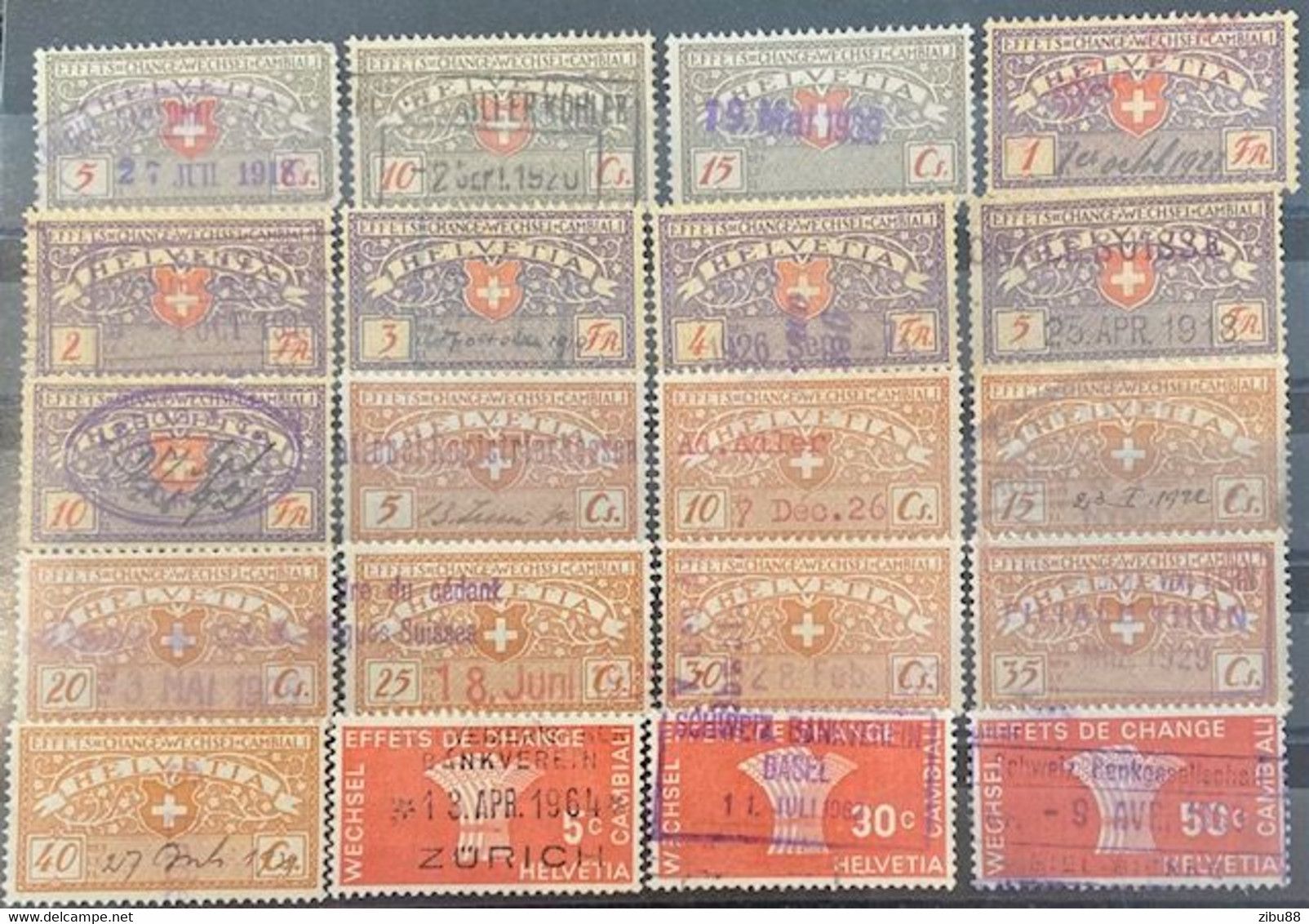 Fiskalmarken, Wecheslmarken, Effetes De Change Schweiz - Revenue Stamp Switzerland - Revenue Stamps