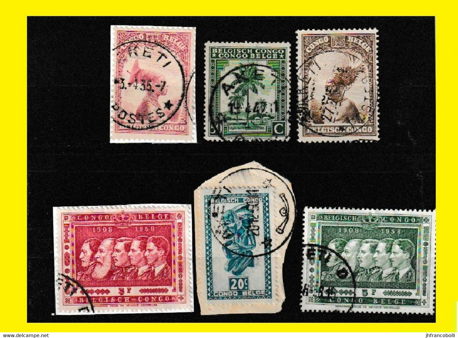 (°) AKETI BELGIAN CONGO / CONGO BELGE CANCEL STUDY [L] WITH 6 DIFFERENT STAMPS 1931/1958 PERIOD - Variedades Y Curiosidades