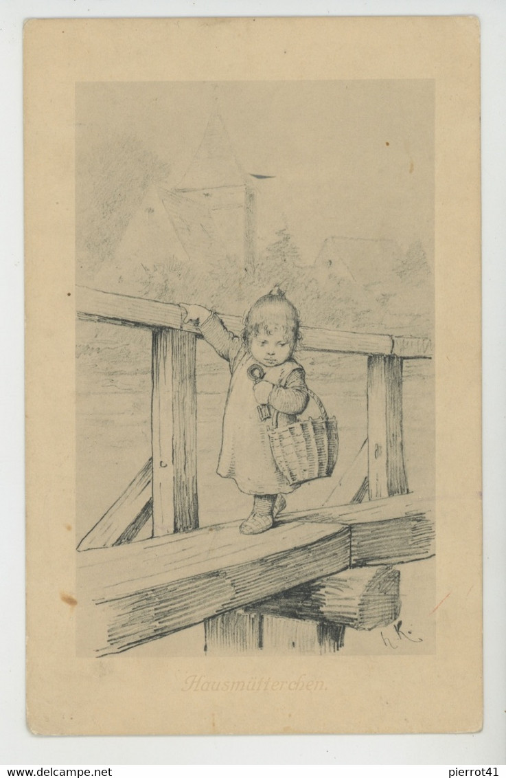 Illustrateur HERMANN KAULBACH - Jolie Carte Fantaisie Fillette Avec Panier Sur Pont De Bois " Hausmütterschen " - Kaulbach, Hermann