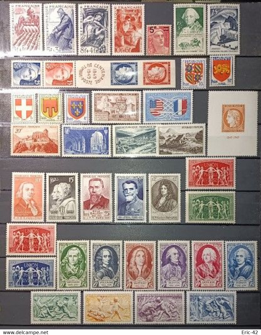 FRANCE ANNÉE COMPLÈTE 1949 Neuf** MNH (42 Timbres) - 1940-1949