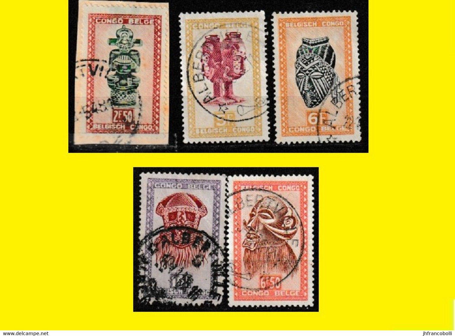 (°) ALBERTVILLE BELGIAN CONGO / CONGO BELGE CANCEL STUDY [J] WITH 5 MASKS & CARVINGS STAMPS - Abarten Und Kuriositäten