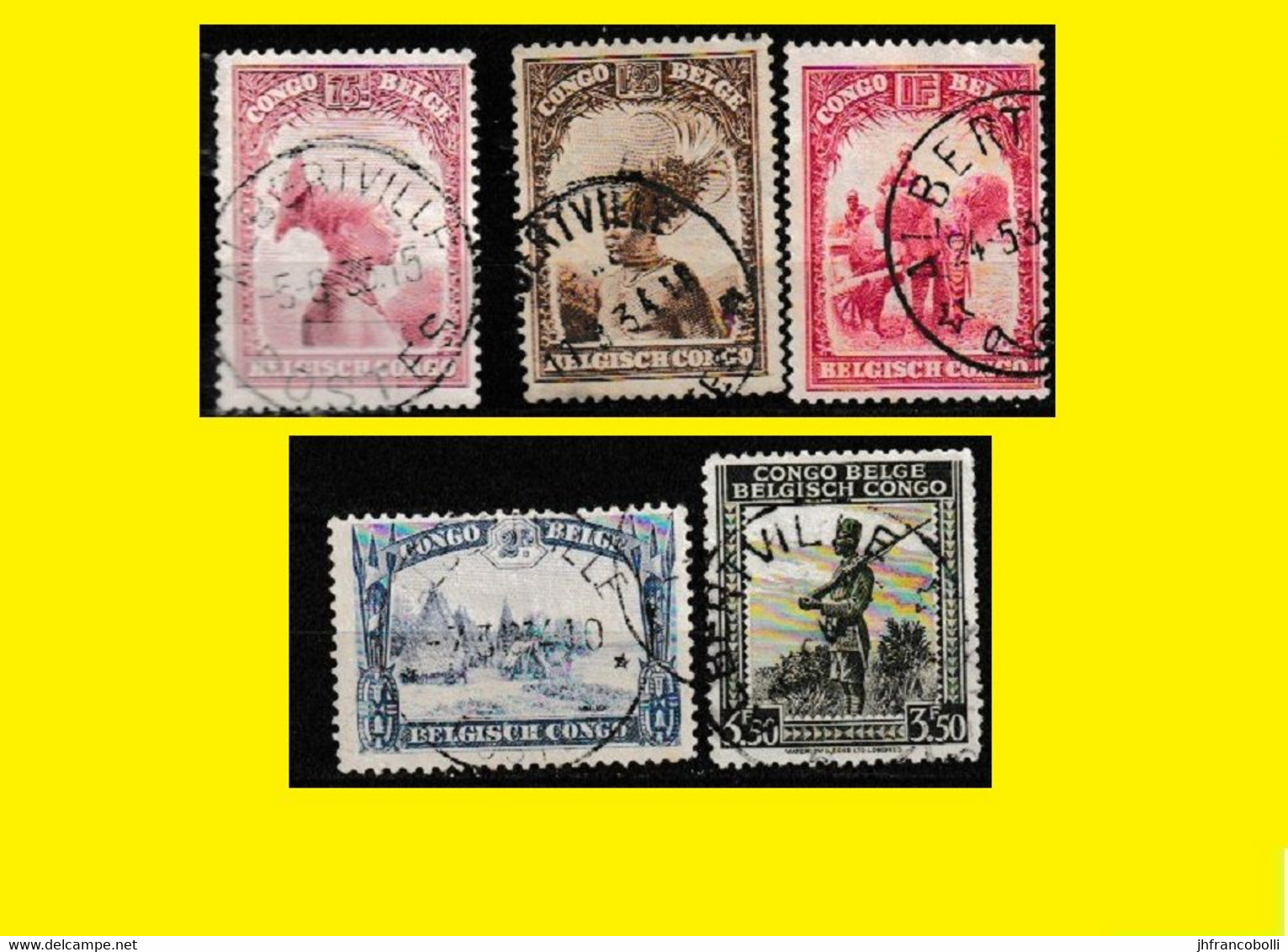 (°) ALBERTVILLE BELGIAN CONGO / CONGO BELGE CANCEL STUDY [M] WITH 5 PALM & ETHNIC STAMPS - Plaatfouten En Curiosa