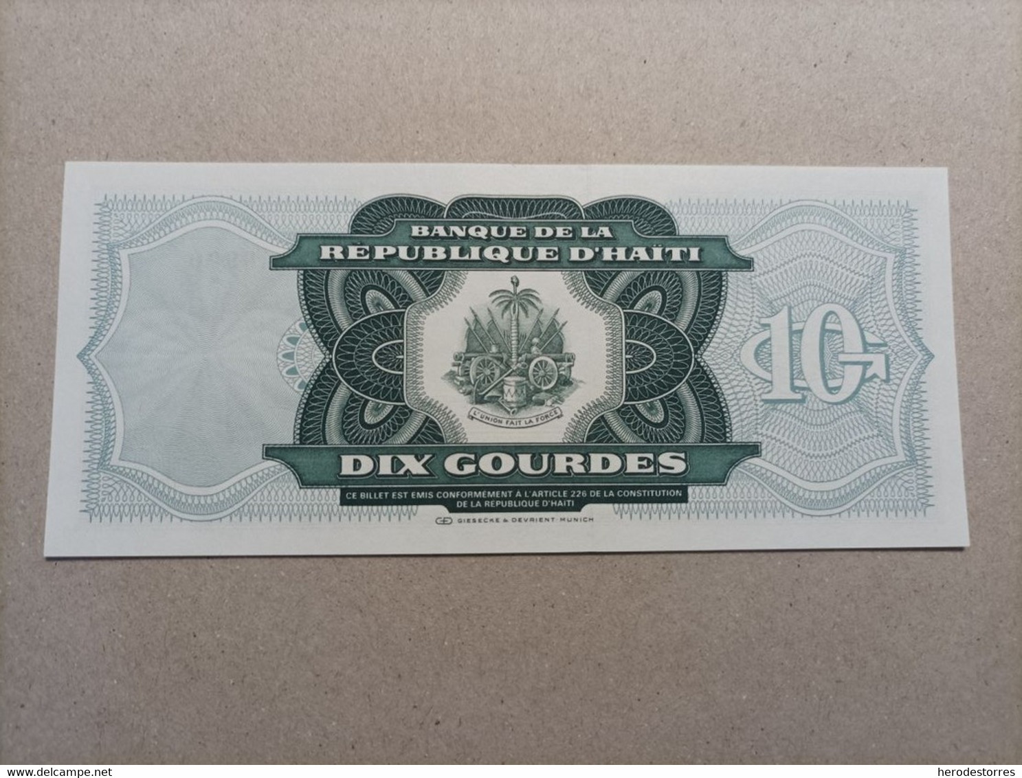 Billete De HAITI De 10 GOURDES, Año 1991, UNC - Haiti