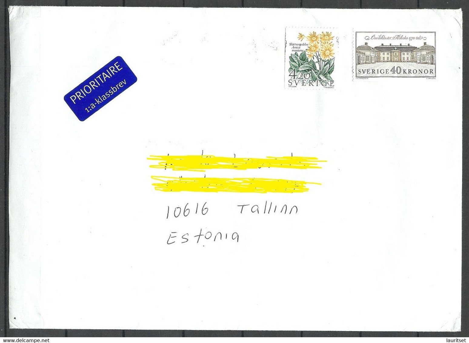 SCHWEDEN Sweden 2022 Air Mail Cover To Estonia With 2 Stamps. 40 Kr Stamp Remained MINT (not Cancelled) - Briefe U. Dokumente