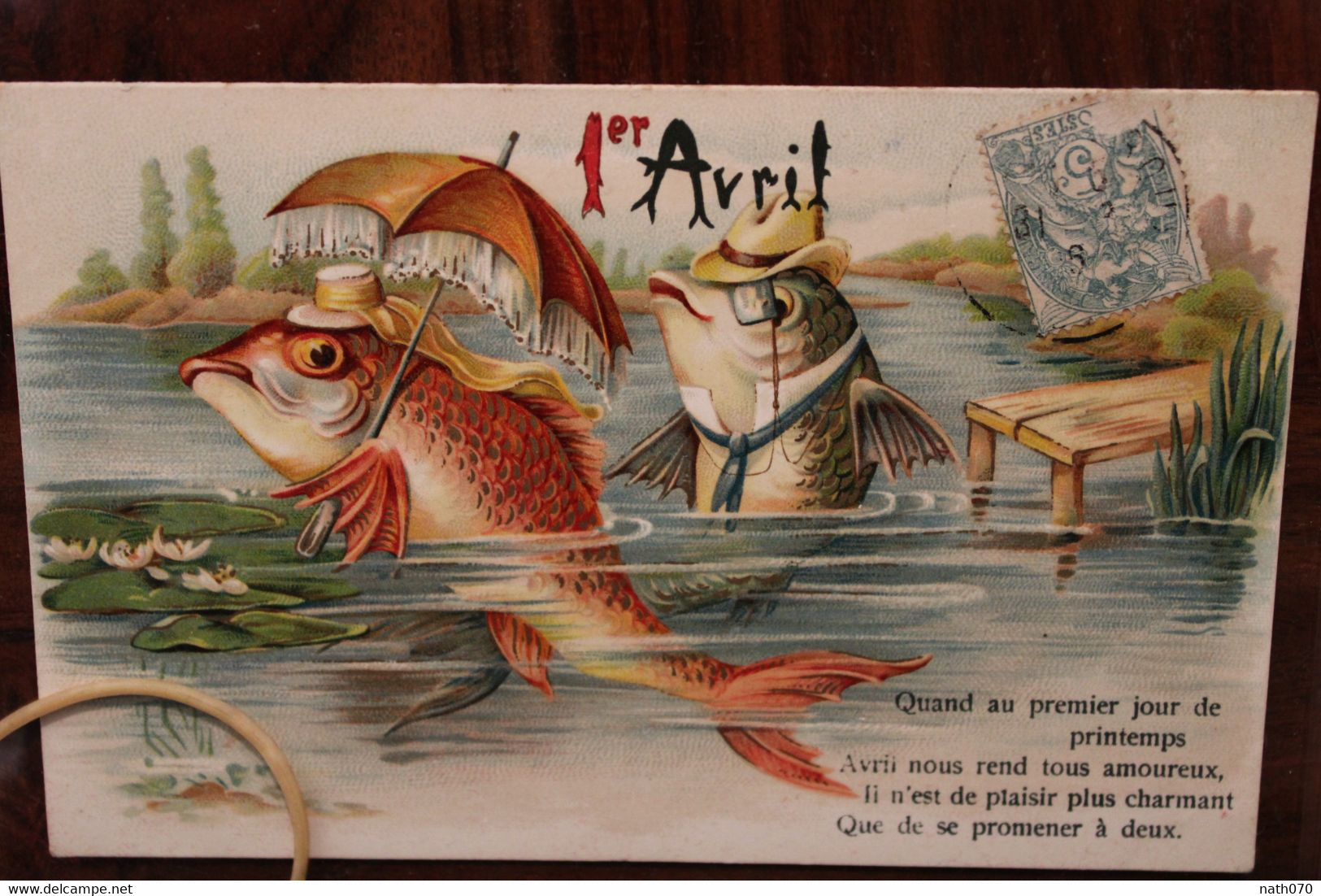 AK 1904 Animaux Habillés Poissons Carpe Humanisés Cpa 1er Avril Voyagée Pour Les Menas à Etrechet Indre - Animales Vestidos