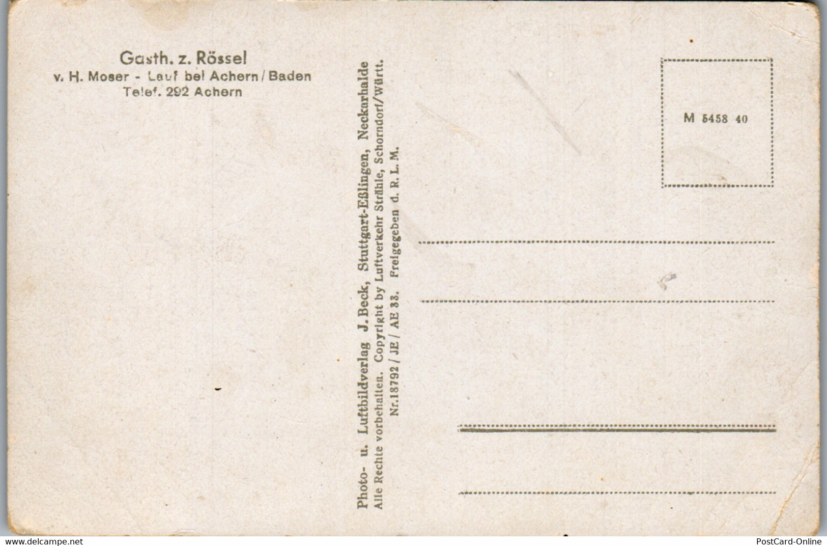 41019 - Deutschland - Lauf Bei Achern , Baden , Gasthof Zum Rössel V. H. Moser - Nicht Gelaufen - Achern