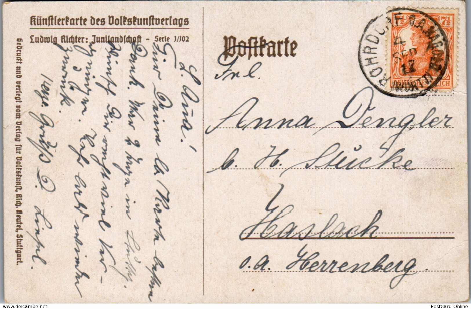 41020 - Künstlerkarte - Junilandschaft , Ludwig Richter - Gelaufen - Richter, Ludwig