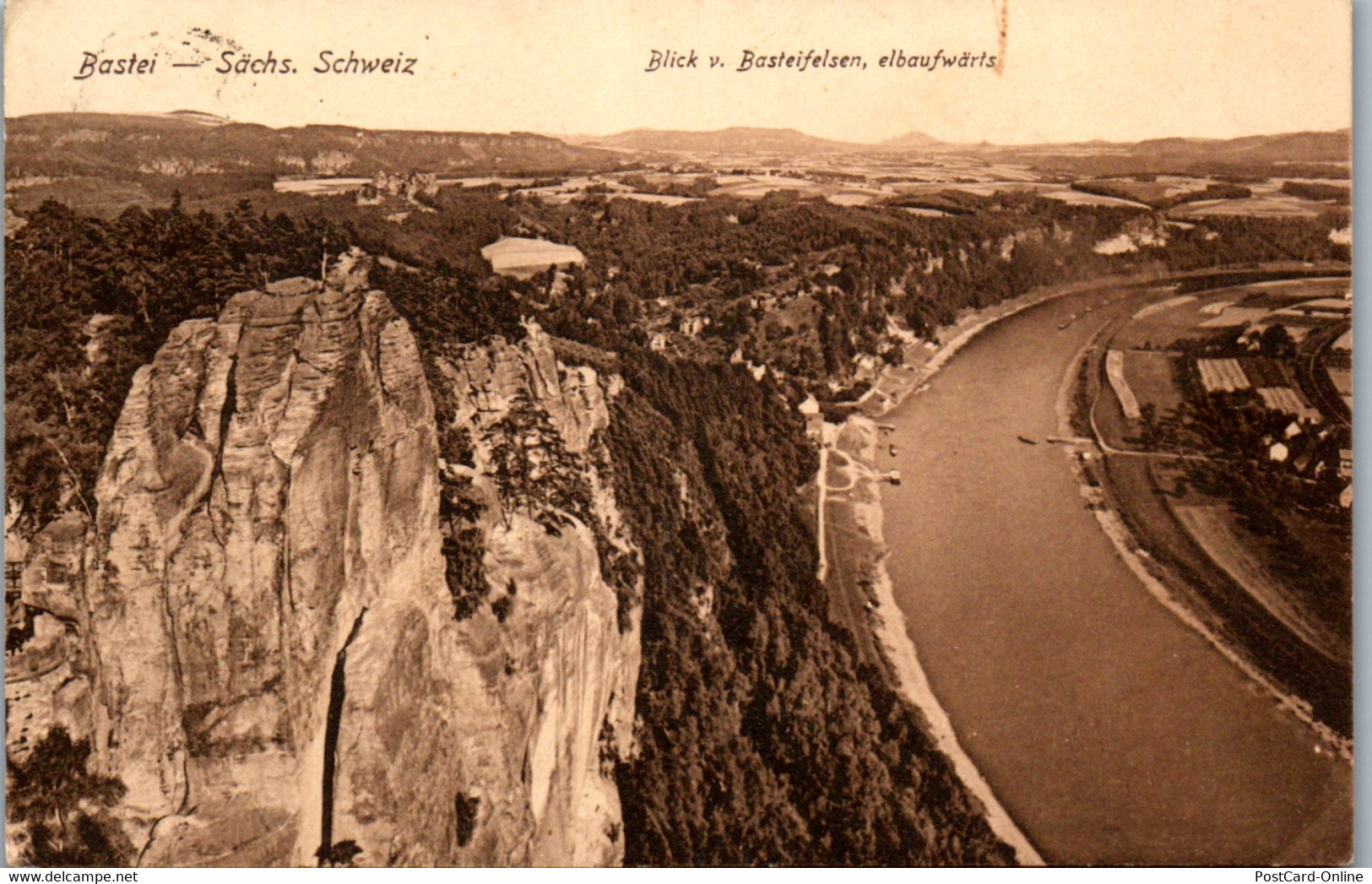 41145 - Deutschland - Bastei , Sächs. Schweiz , Blick V. Basteifelsen Elbaufwärts - Gelaufen - Bastei (sächs. Schweiz)