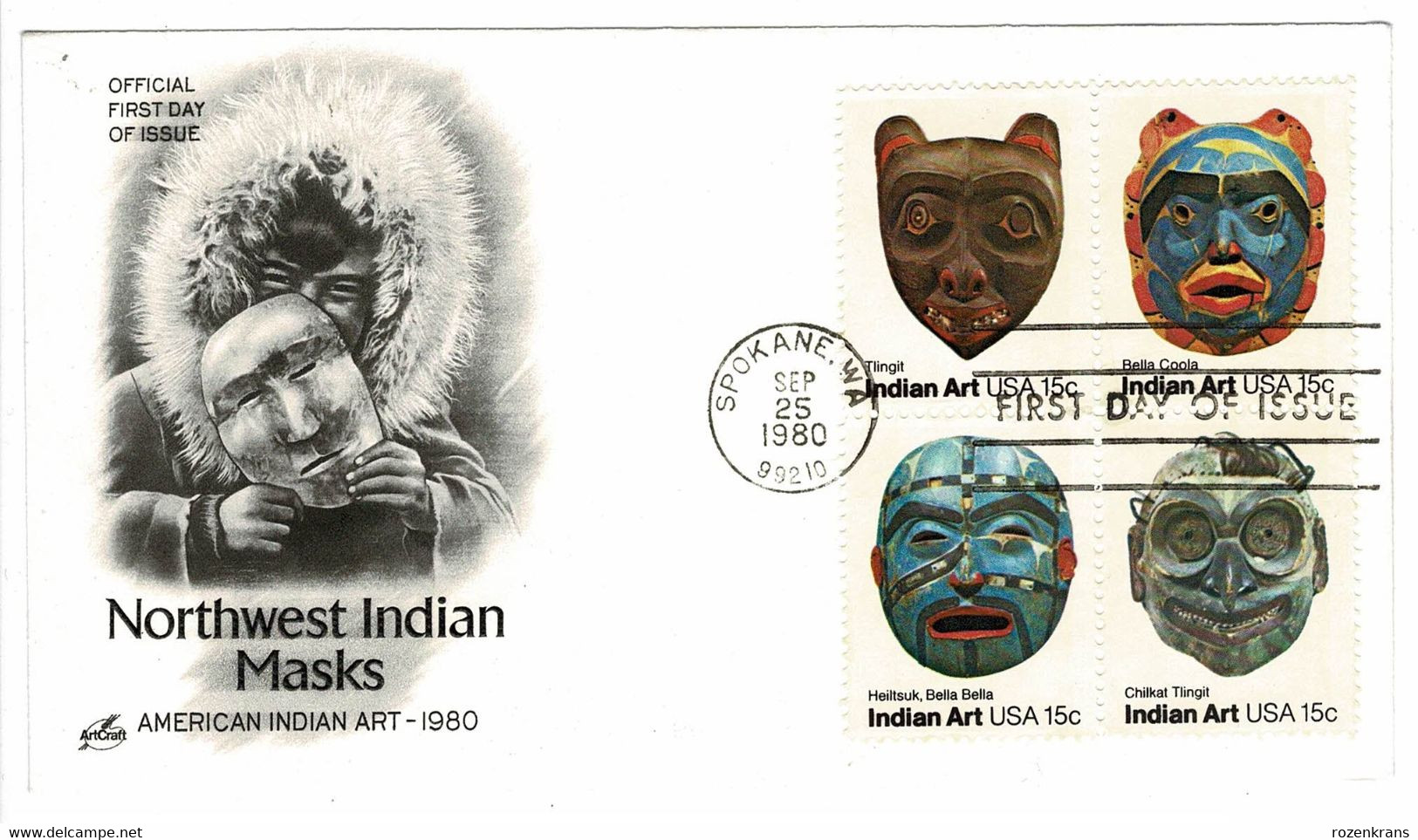 1980 First Day Issue Cover FDC Northwest American Indian Masks Stamps Spokane, Washington USA Ersttagsausgabe - 1971-1980