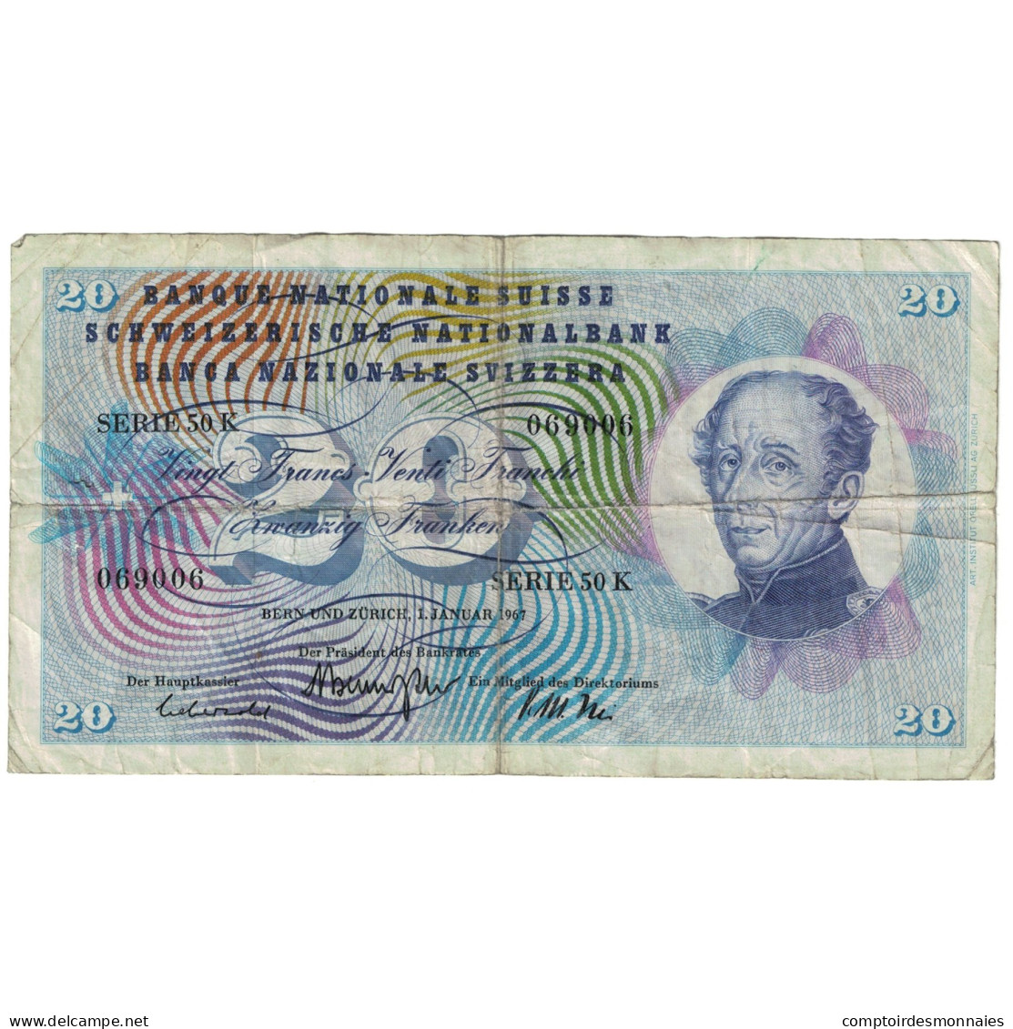 Billet, Suisse, 20 Franken, 1967, 1967-01-01, KM:46o, B - Suisse