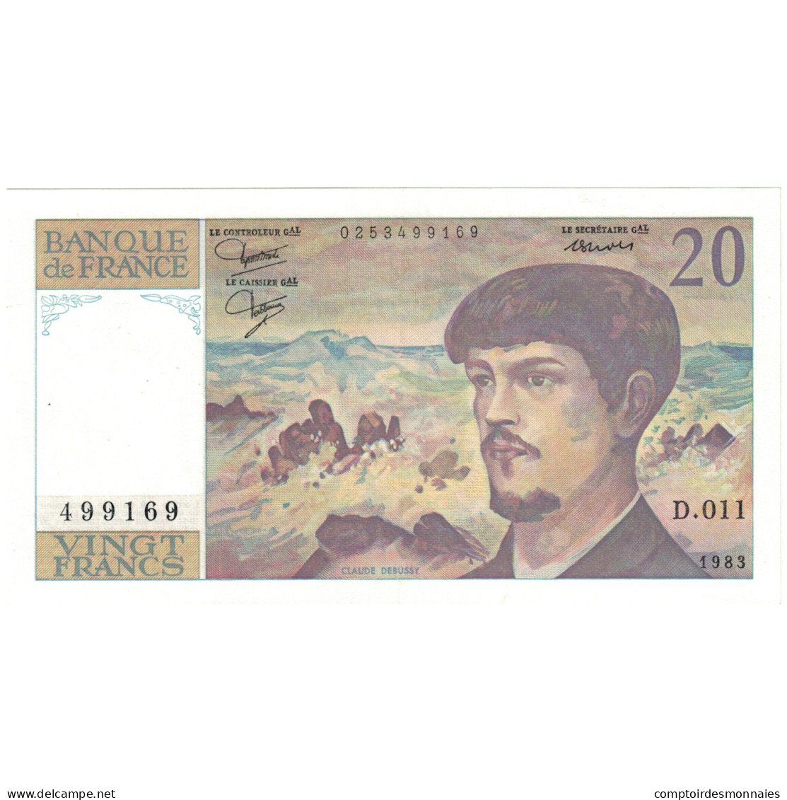 France, 20 Francs, Debussy, 1981, D.011 499169, SPL+, Fayette:66.2, KM:151a - 20 F 1980-1997 ''Debussy''