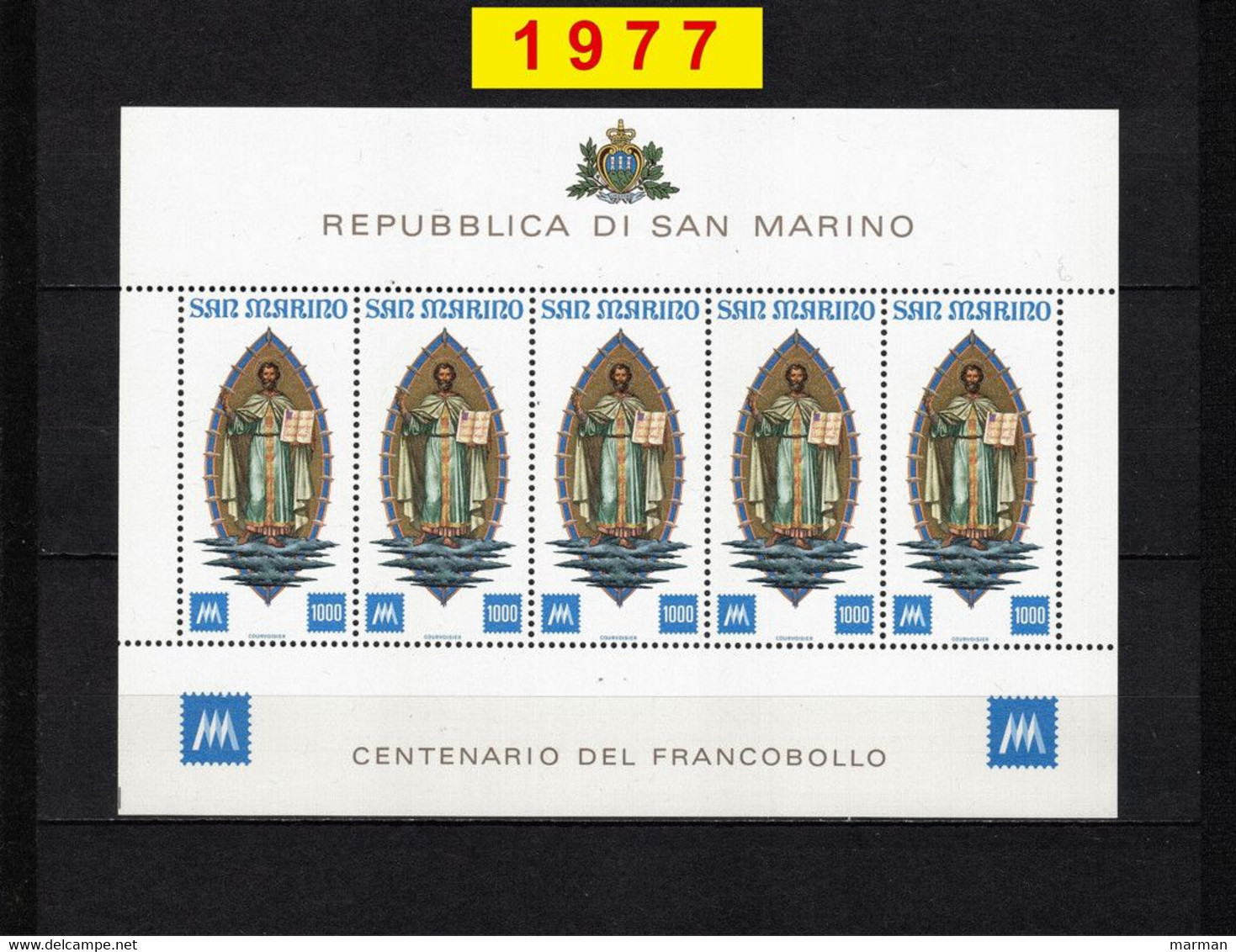 SAN MARINO 1977 Foglietto BF38 "centenario Primi Francobolli" - Blocchi & Foglietti