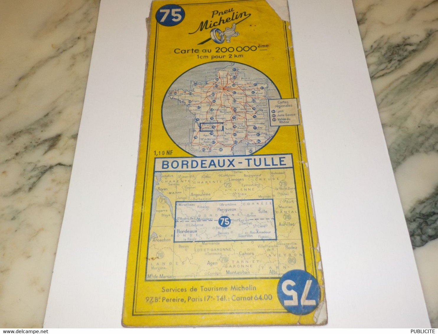 CARTE ROUTIERE MICHELIN  BORDEAUX  -  TULLE   N 75 - Cartes Routières