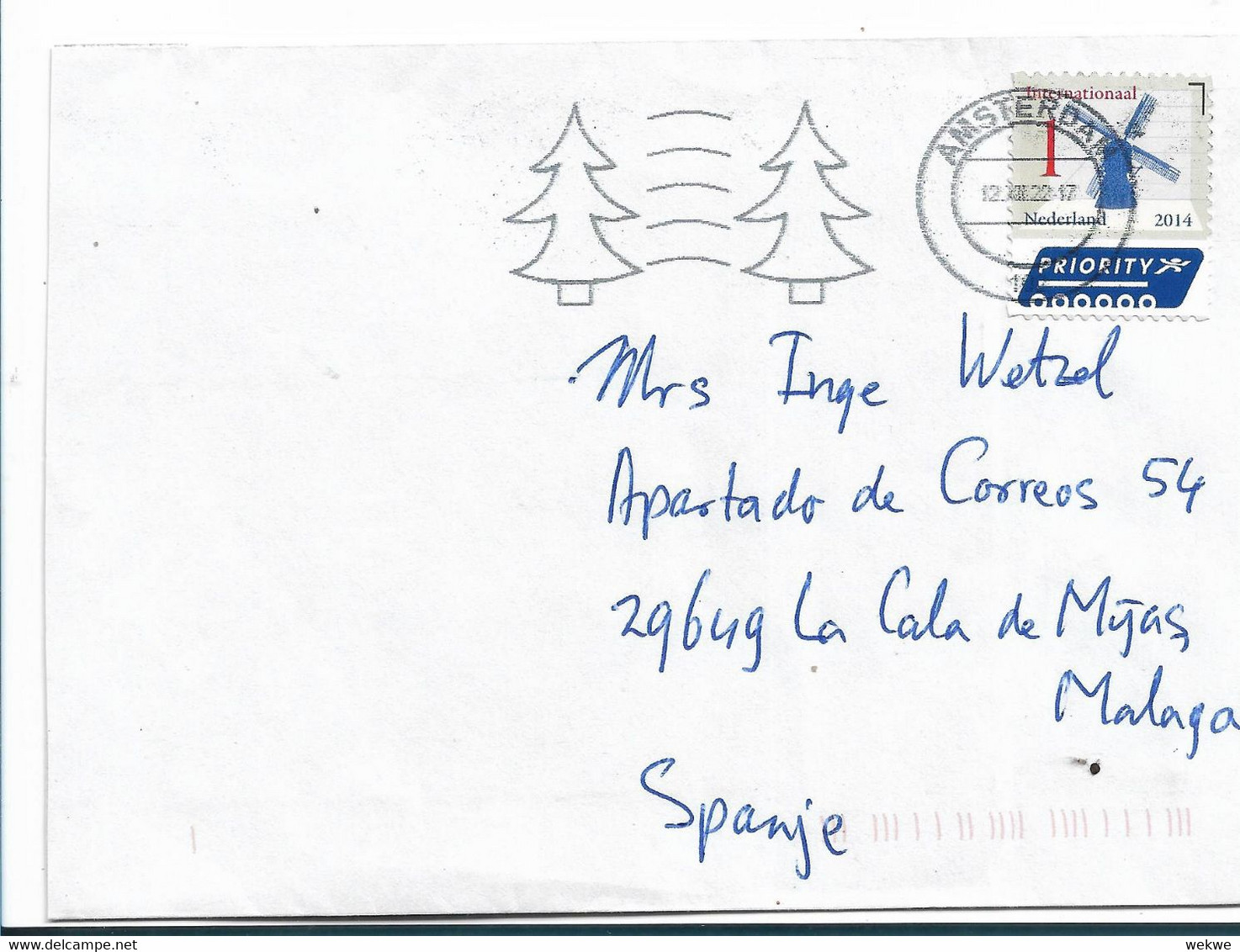 NIEDERLANDE 322 / Windmühle Und Tannenbaum Im Stempel      2022 - Lettres & Documents