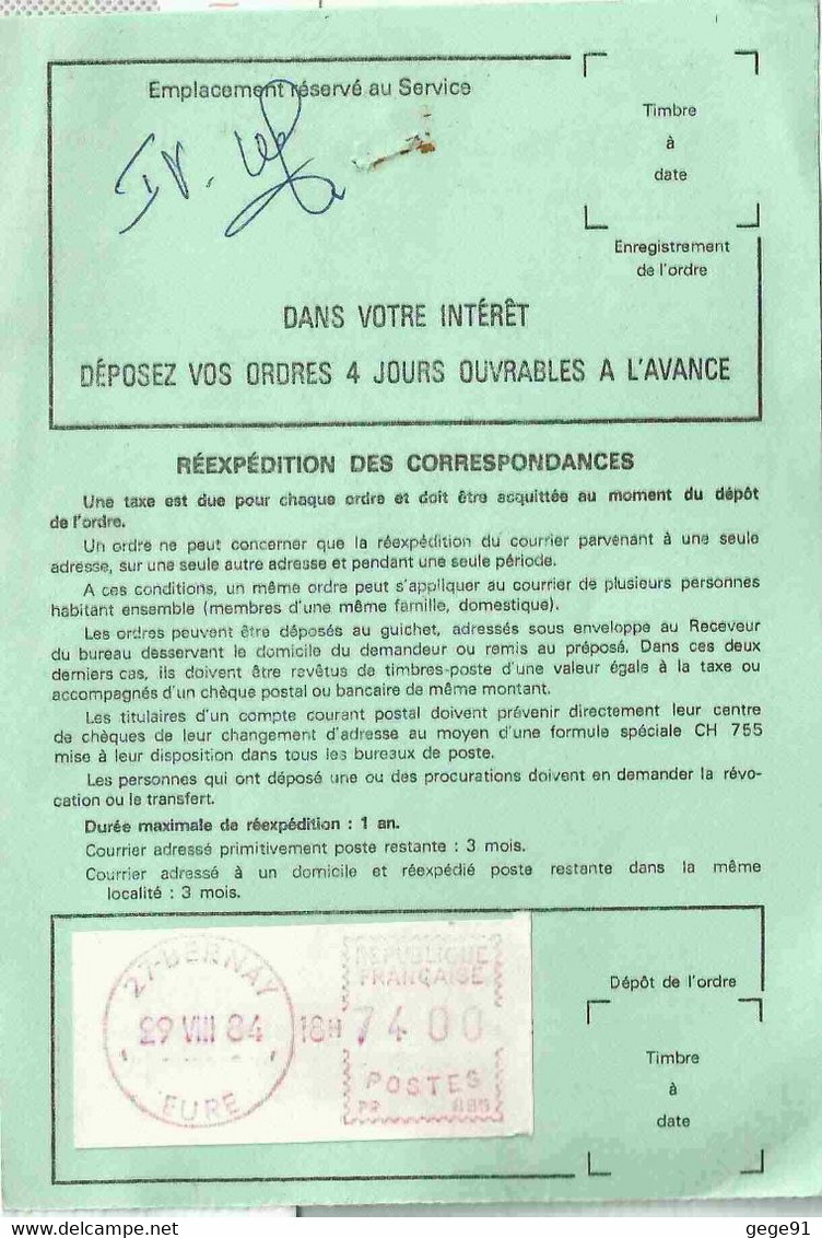 Ema Camp De Guichet - Bernay - Sur Ordre De Réexpédition Définitif - 1969 Montgeron – White Paper – Frama/Satas