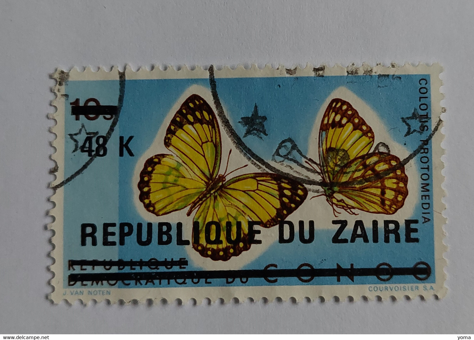 N° 890       Papillon  -  Colotis Protomedia  -  Surcharge 48 K. Sur 10 S. - Usados