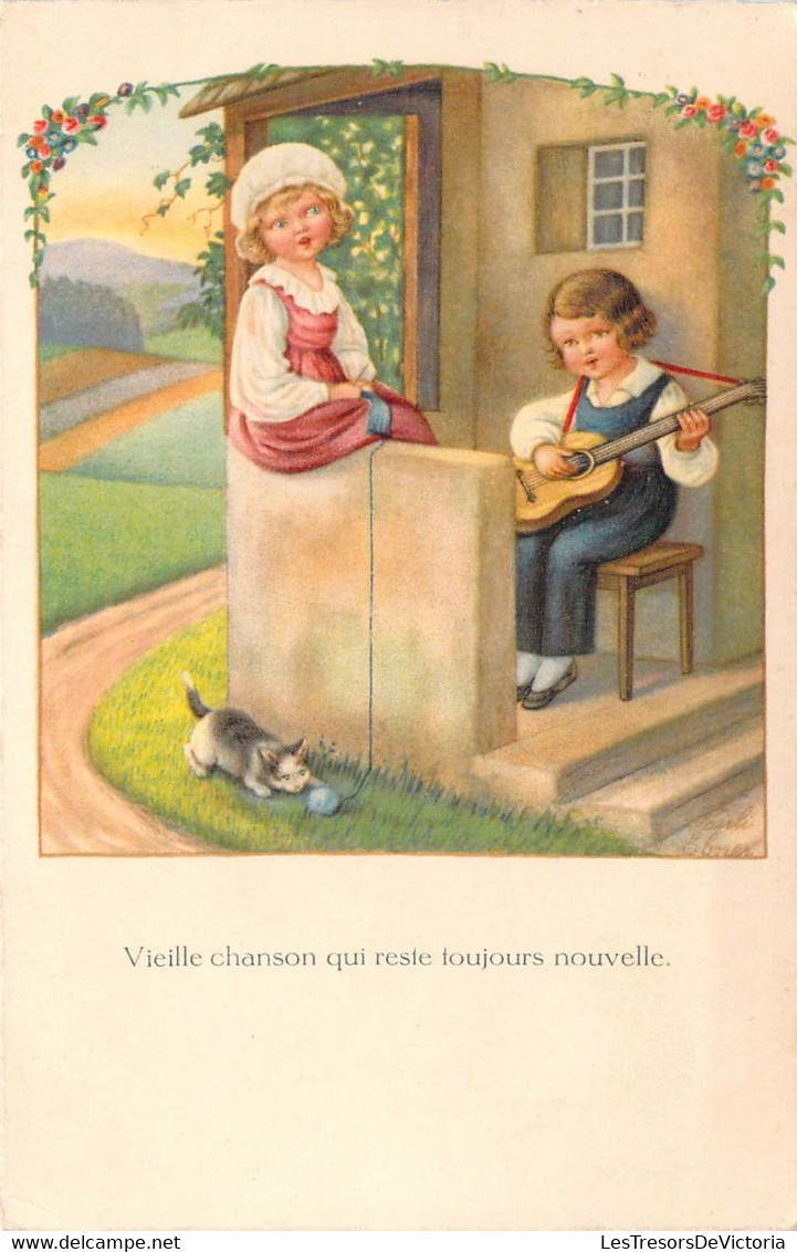 CPA - ILLUSTRATEUR - Pauli EBNER - VIEILLE CHANSON QUI RESTE TOUJOURS NOUVELLE - Enfant Jouant De La Guitare - Chat - Ebner, Pauli