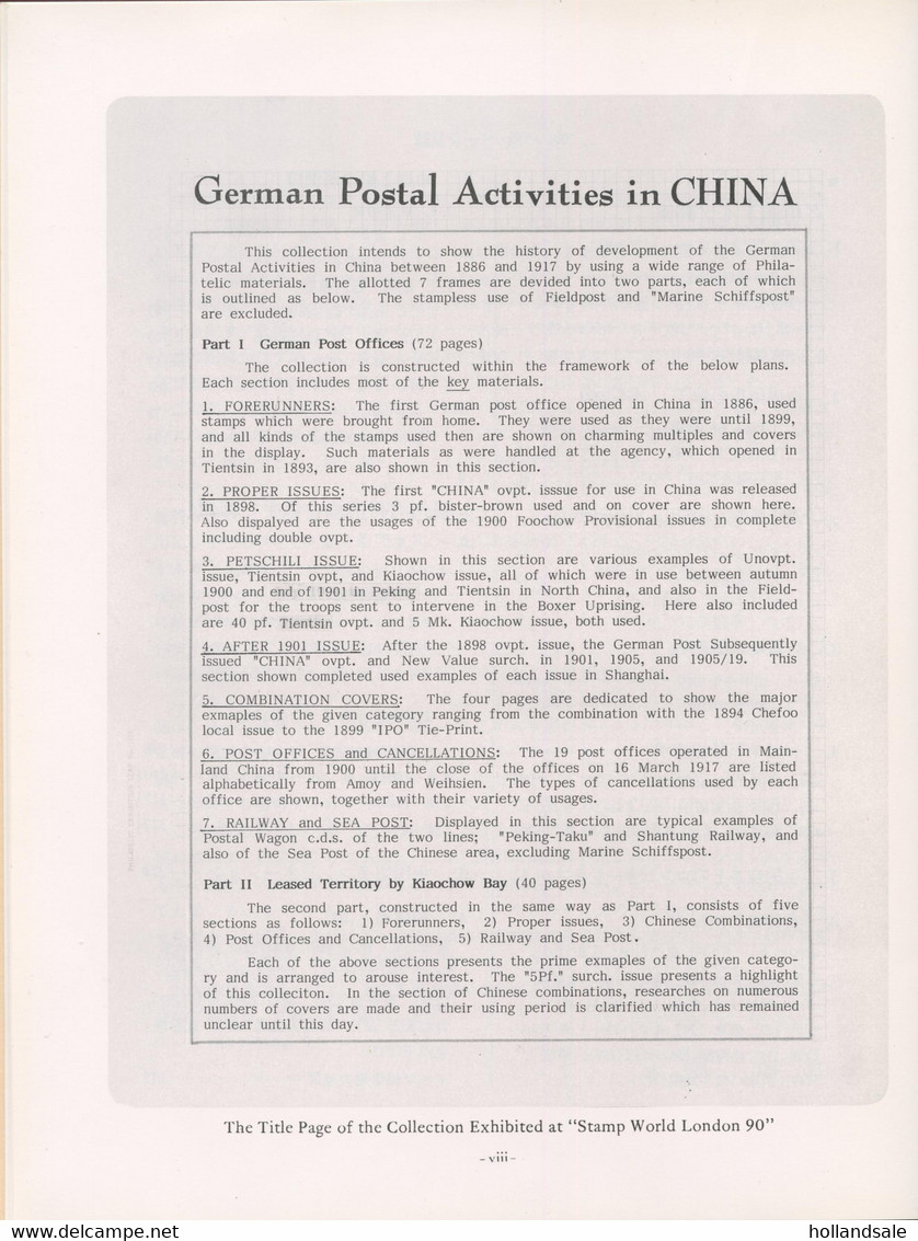 CHINA - HUAYOU JIJIN II - Part 6. German Postal Activities In China By Meiso Mizuhara. Signed. - Autres & Non Classés