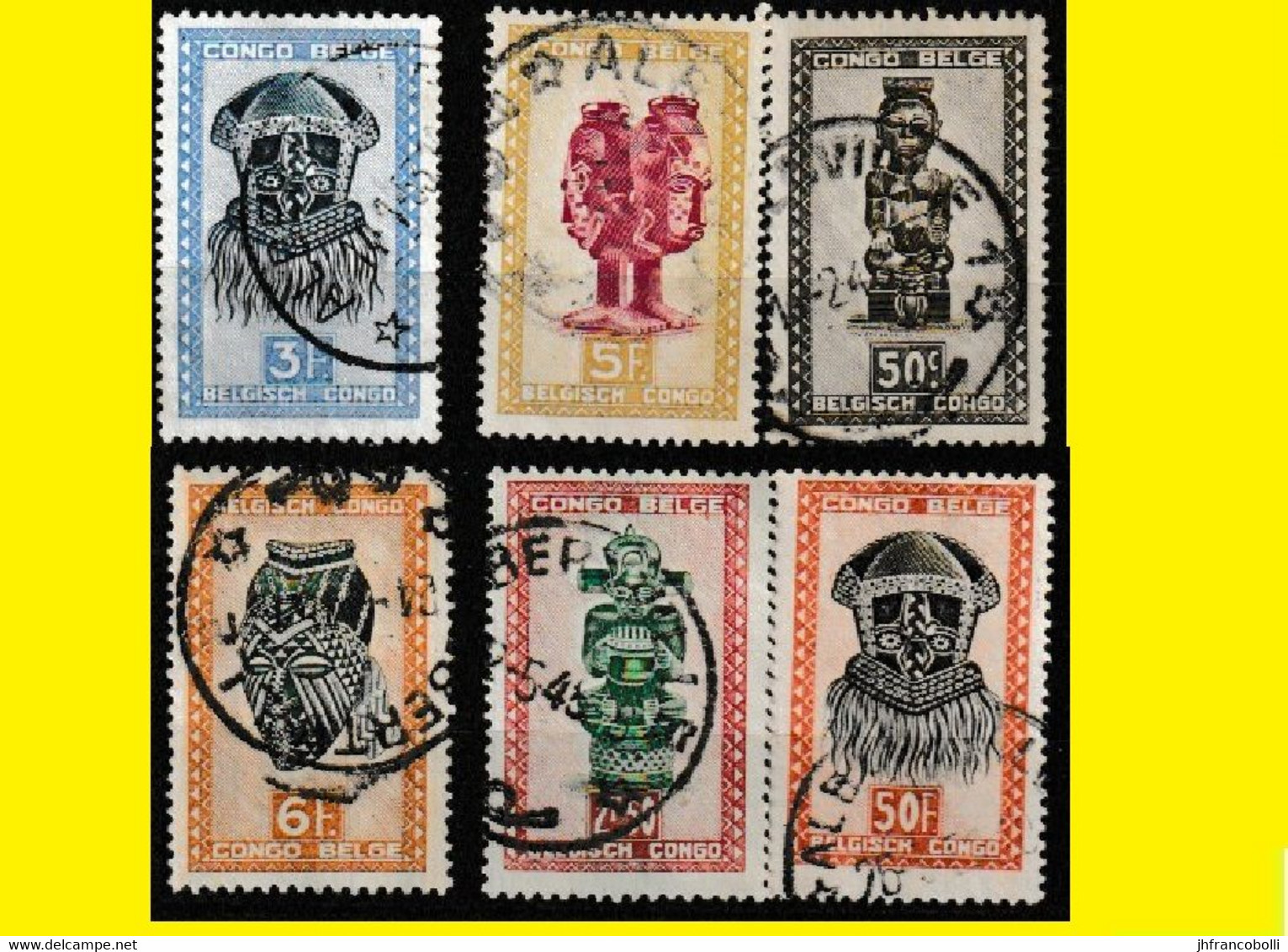 (°) ALBERTVILLE BELGIAN CONGO / CONGO BELGE CANCEL STUDY [Q] WITH 6 MASKS & CARVINGS STAMPS - Varietà E Curiosità