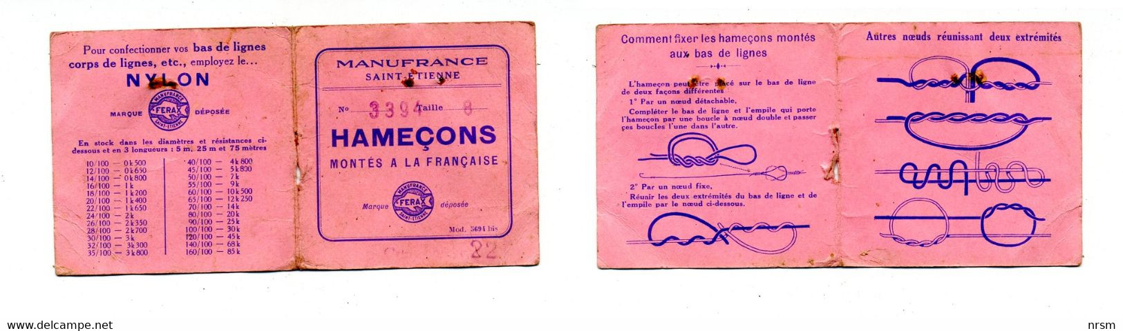 Matériel De Pêche / Collection Thème Pêche / Ancien Sachet Vide D'hameçons / Marque : Manufrance - Fishing