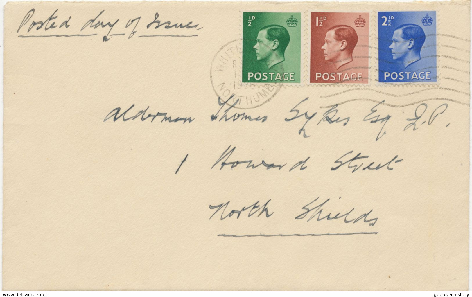 GB 1.9.1936, King Edward VIII ½d, 1 ½d And 2 ½d On Superb Cover To NORTH SHIELDS Used With FIRST DAY MACHINE POSTMARK - Brieven En Documenten