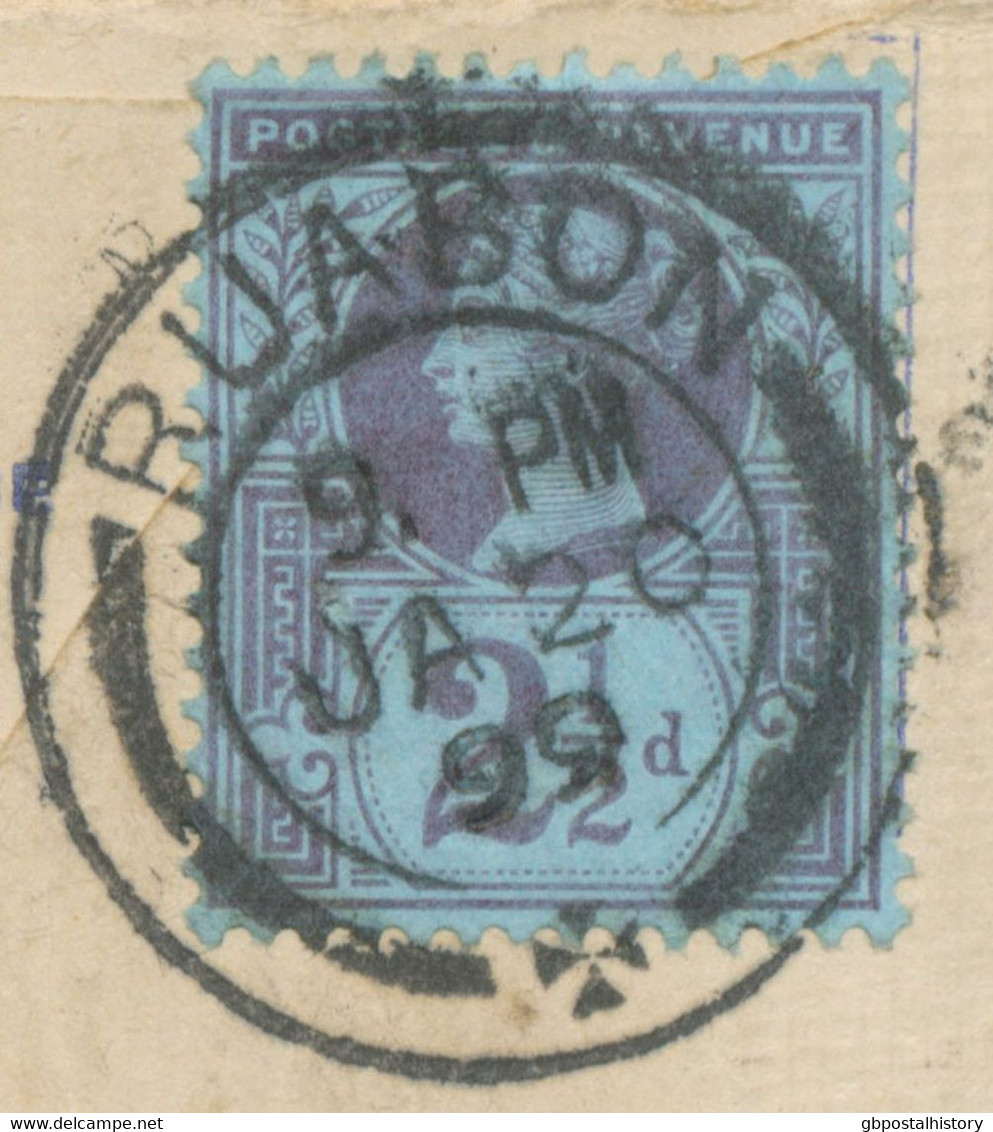 GB 1899 Superb 2d Blue QV Registered Provisional Postal Stationery Envelope (Huggins RP21G Provisional) Uprated W 2 1/2d - Storia Postale