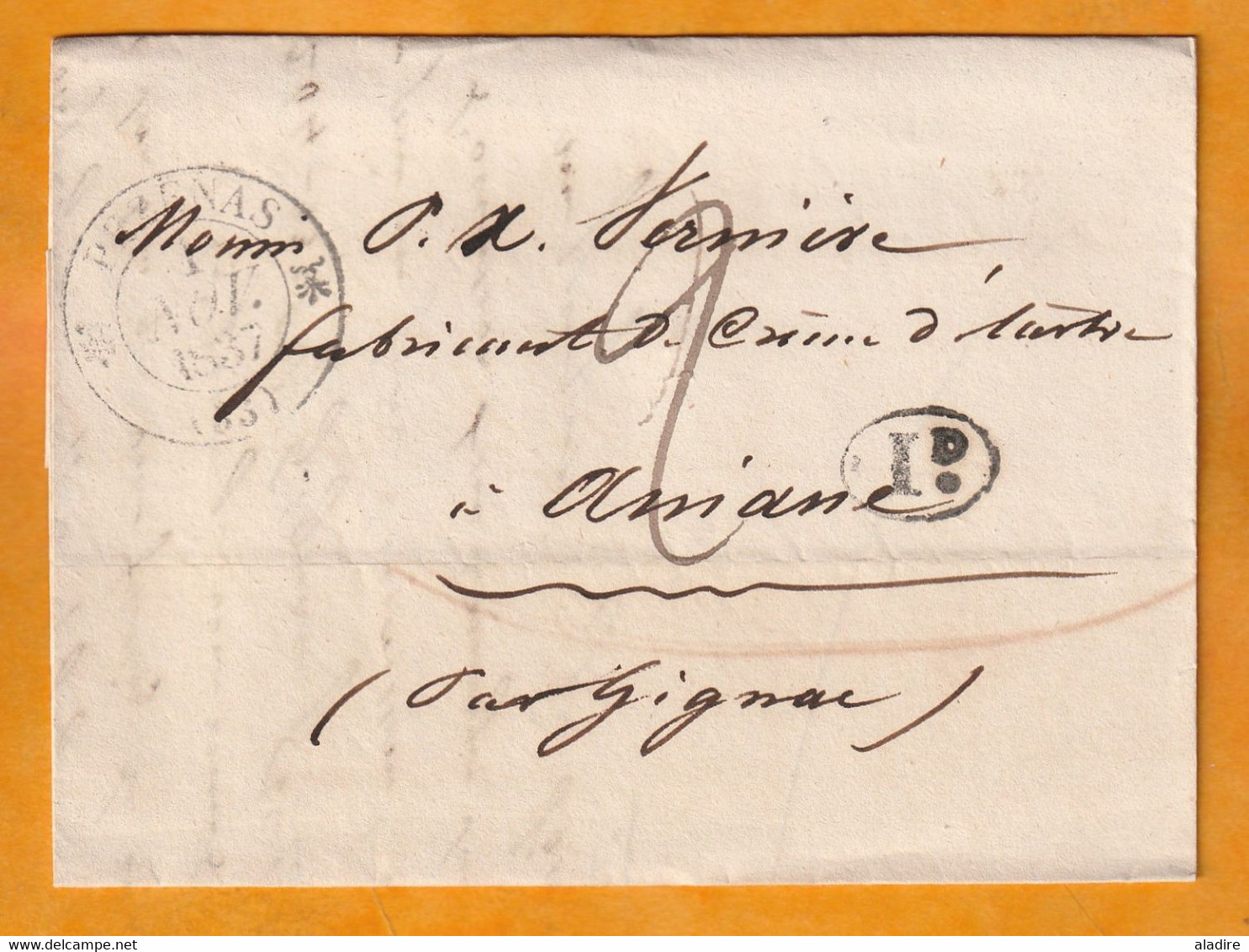 1837 - D4 Grand Cachet à Date Type 12 Simple Fleuron Sur Lettre Avec Texte De Pézenas, Hérault - Décime Rural - 1801-1848: Precursors XIX