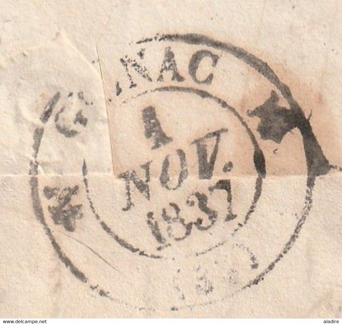 1837 - D4 Grand cachet à date type 12 simple fleuron sur Lettre avec texte de Pézenas, Hérault - Décime rural