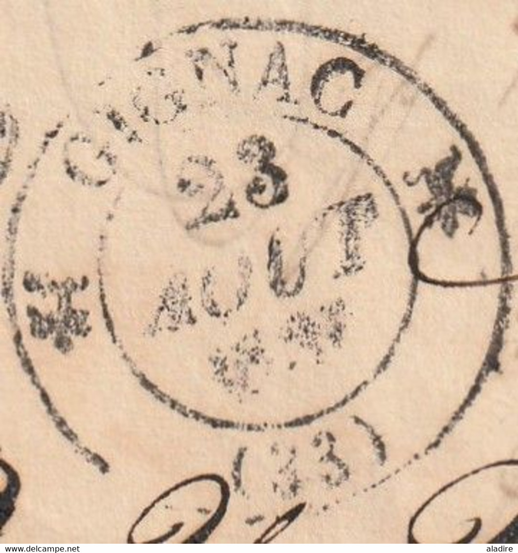 1836 - D4 Grand Cachet à Date Type 12 Simple Fleuron Sur Lettre De Gignac Vers Aniane, Hérault - Taxe 1 Décime - 1801-1848: Precursori XIX