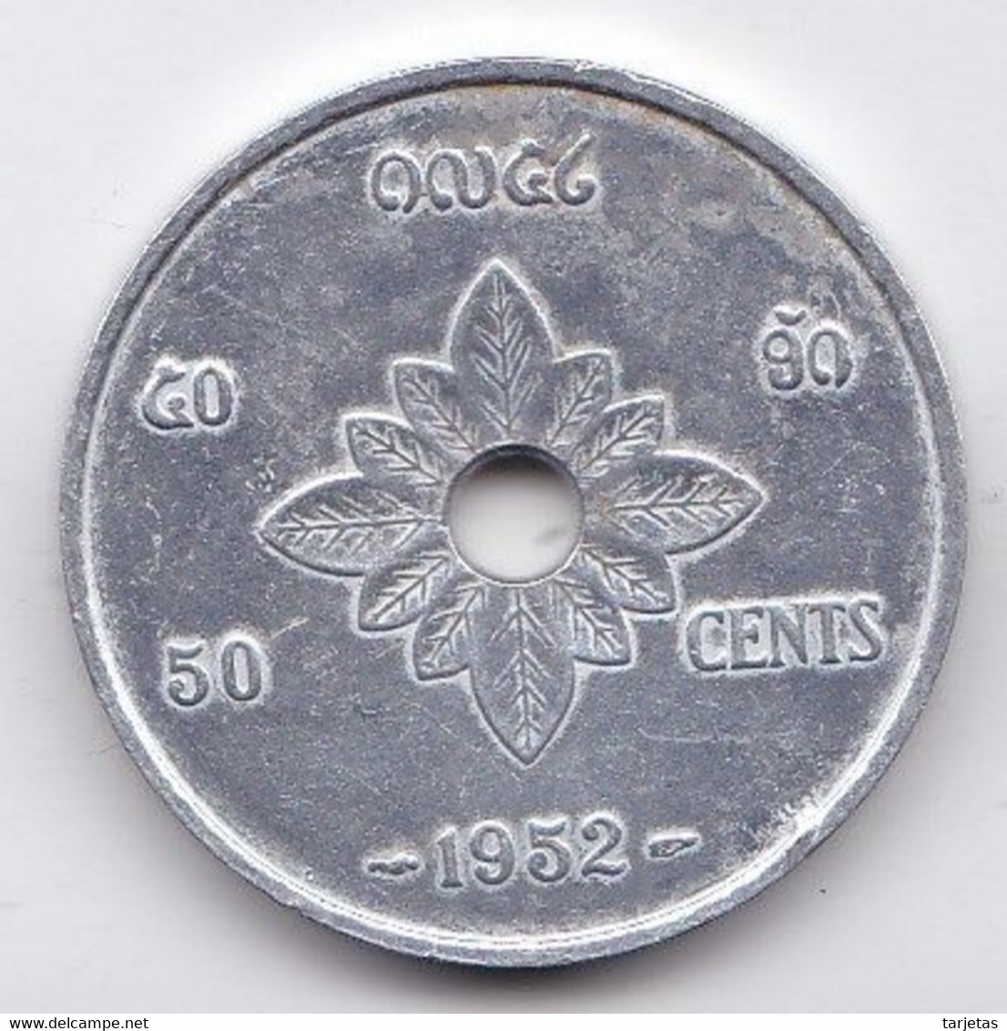 MONEDA DE LAOS DE 50 CENTS DEL AÑO 1952 (COIN) - Laos