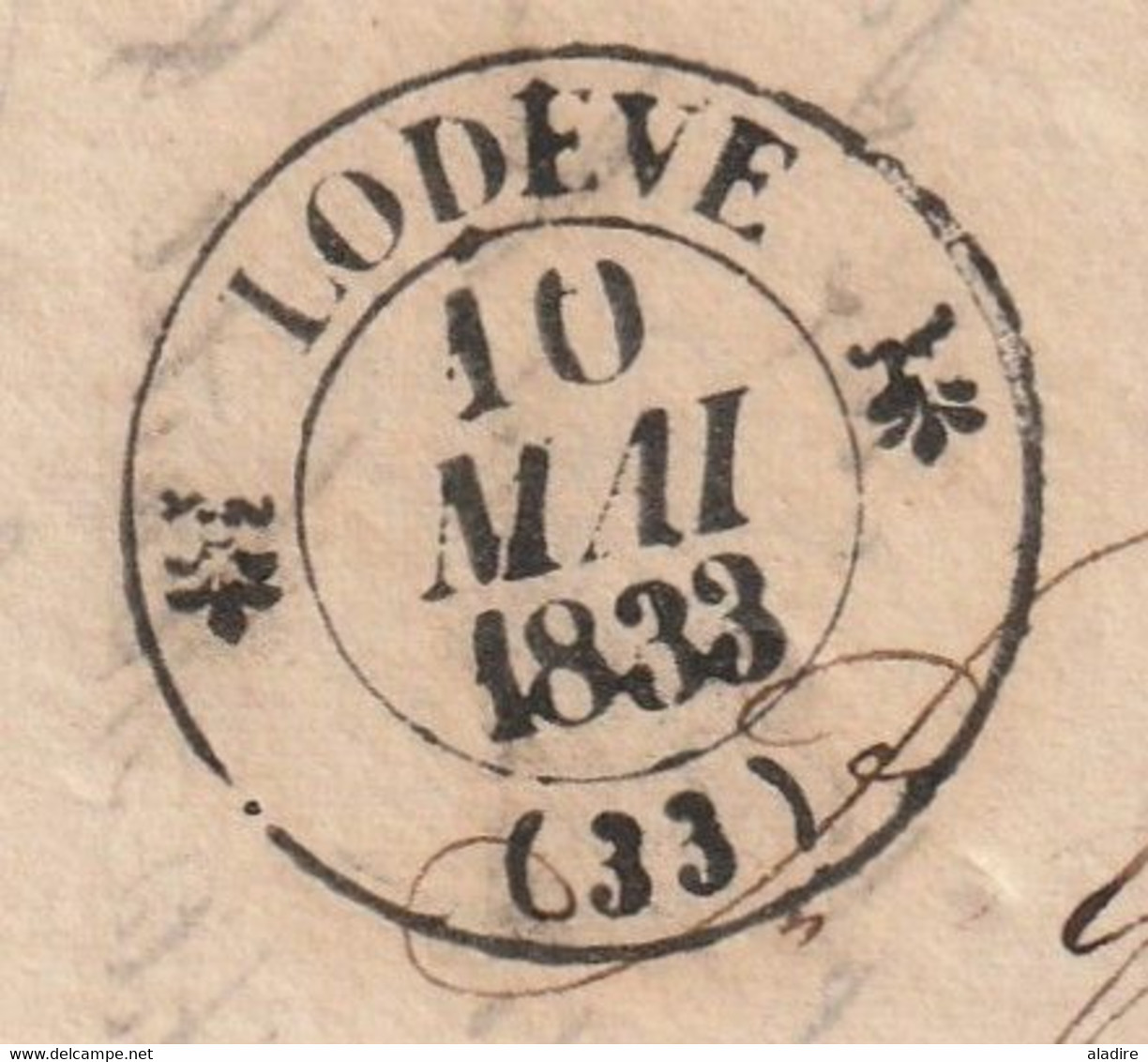 1833 - D4 Grand Cachet à Date Type 12 Simple Fleuron Sur Lettre De LODEVE Vers Aniane, Hérault - Décime Rural - 1801-1848: Precursori XIX