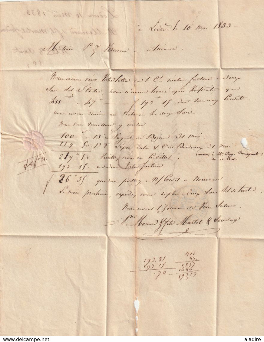 1833 - D4 Grand cachet à date type 12 simple fleuron sur Lettre de LODEVE vers Aniane, Hérault - décime rural