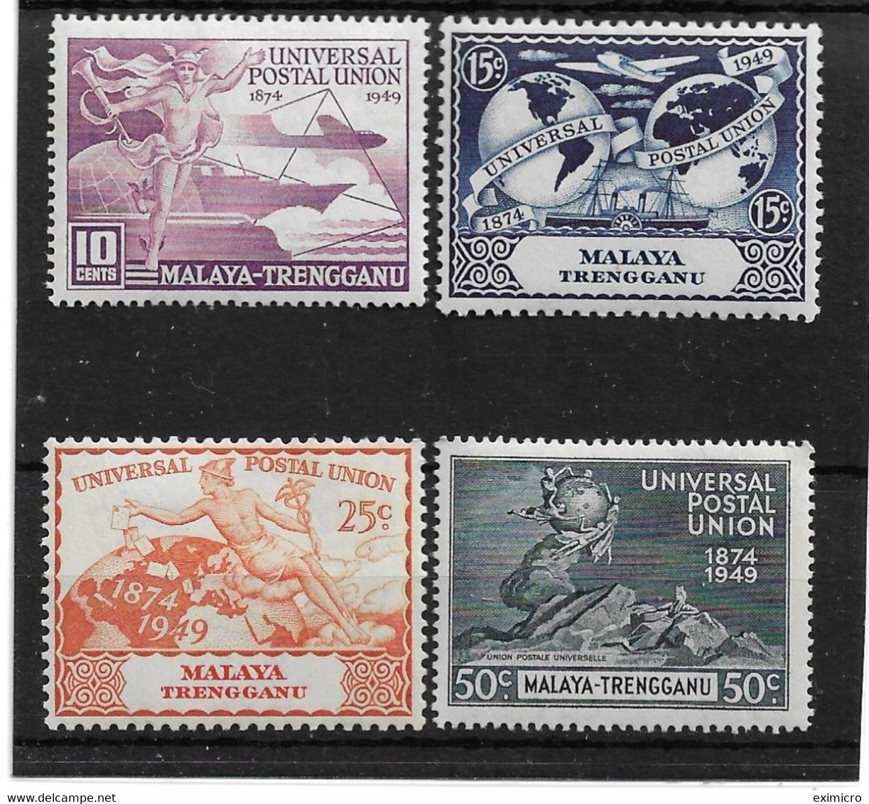 MALAYA - TRENGGANU 1949 UPU SET MOUNTED MINT Cat £5.25 - Trengganu