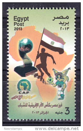 Egypt - 2013 - ( Sports - Soccer - Egypt, Winner Of African Cup, Under 21 - Algeria 2013 ) - MNH (**) - Unused Stamps