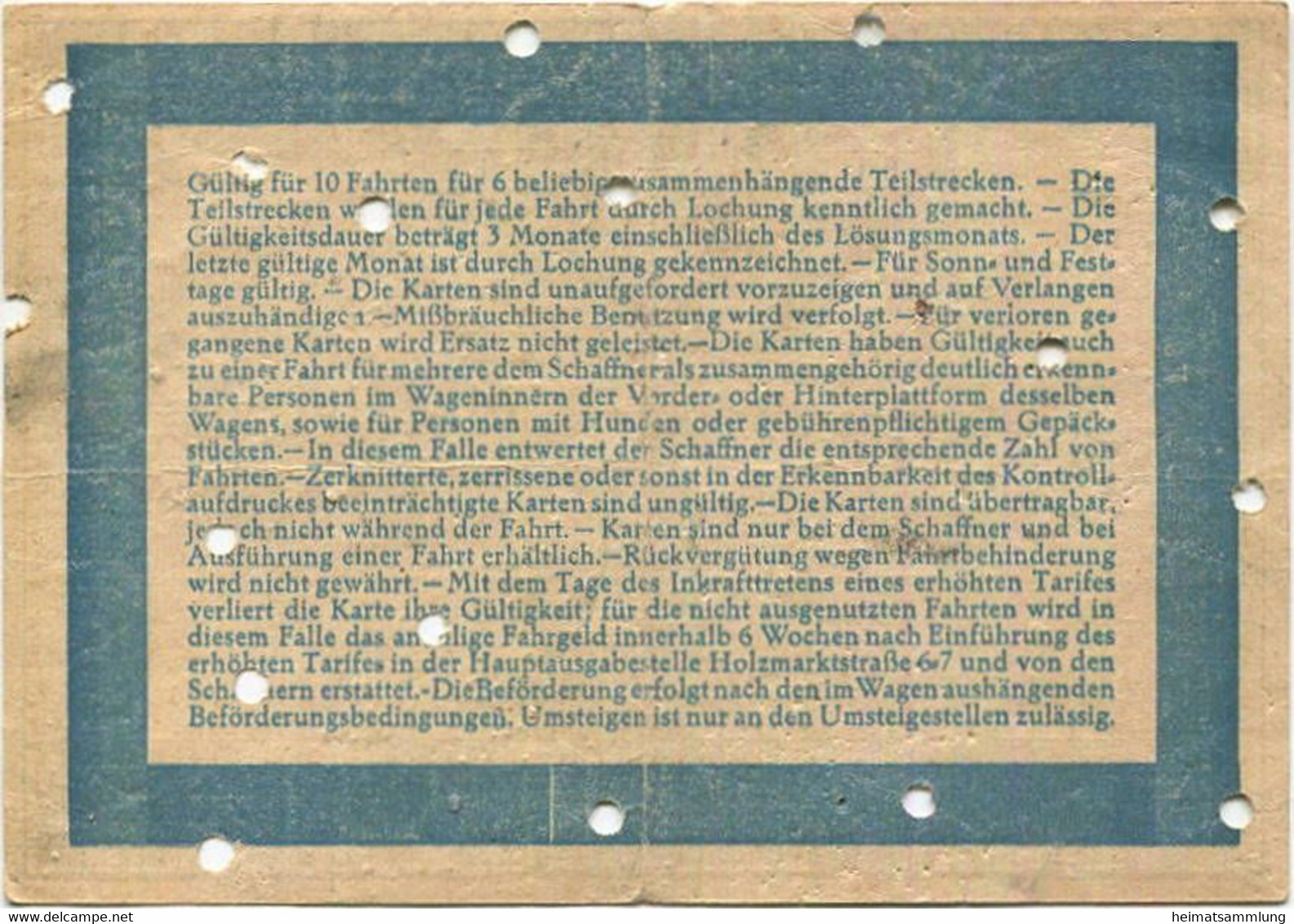 Deutschland - Stadtwerke Potsdam - Abt. Strassenbahn - Zehnerkarte - Gültig Für 5 Bis 6 Teilstrecken 1,70 RM 1938 - Fahr - Europe