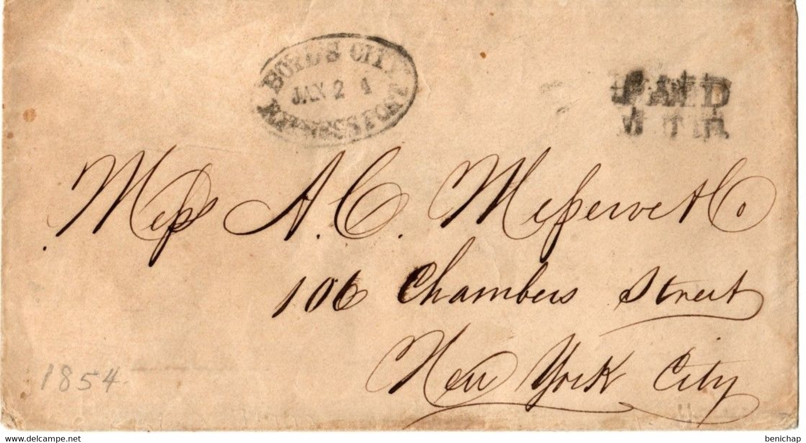(R77) USA - Cover 1854 - Black Postal Markings Boyd's City Express Post - Paid WTR - New York City - 1854 - …-1845 Prefilatelia